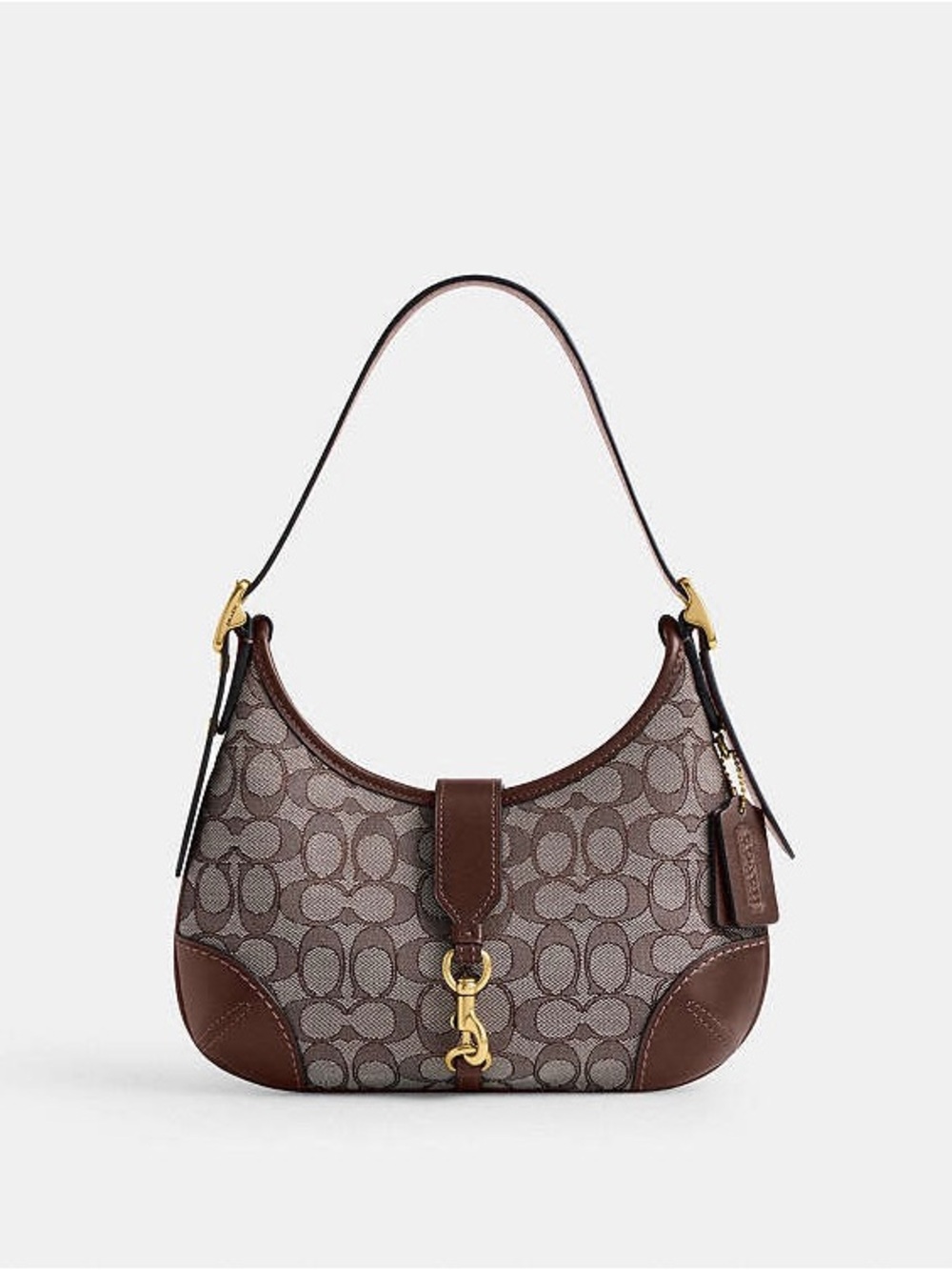 Coach Brown Signature Jacquard Hobo Shoulder Bag with Gold Hardware